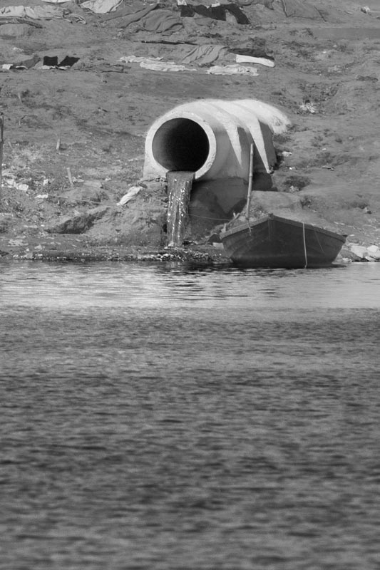 Untreated sewage being diverted into river Ganga near Mansarovar Sewage Pumping Station in Varanasi, Uttar Pradesh